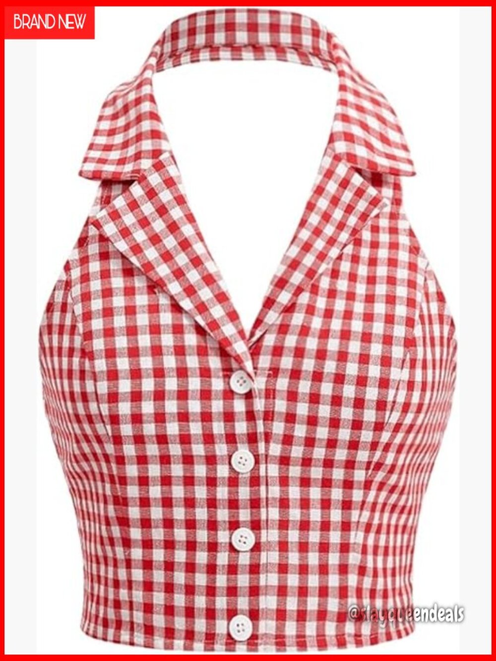 Plaid Print Crop Top Halter Backless Slim Fit Camisole Tank Top